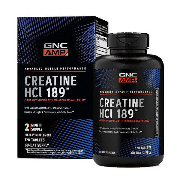 GNC AMP Creatine HCl 189 Pills, Clinically Proven Strength &