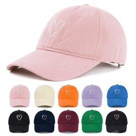 Zando 2025 Trendy Unisex Baseball Caps Embroidered Heart Hats for Women Preppy Dad Mom Adjustable Pink Ball Cap Plain Cotton Trucker Hat for Workout Running Golf Tennies Travel Valentines One Size
