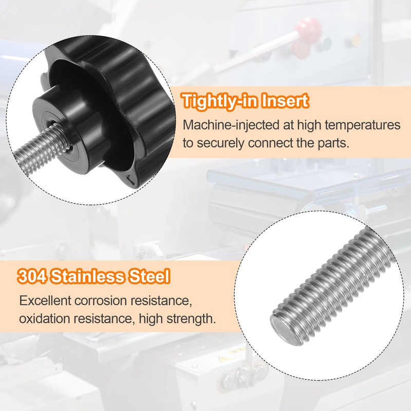 sourcing map 2pcs Star Knobs M8 x 40mm 304 Stainless