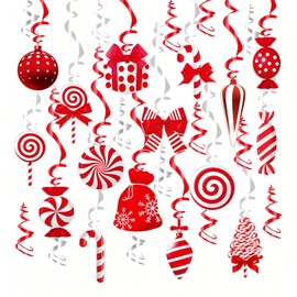 MEILINJIAN 46 Pcs Christmas Candy Hanging Swirl Decoration,Pre-Strung Xmas Candy Cane Christmas Decorations for Candy Themed Birthday Party Supplies Classroom Home Decor(Red White