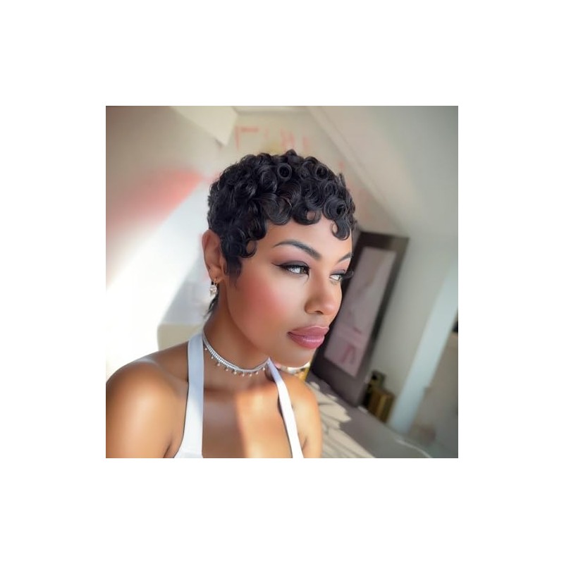 PangDongLai Pelucas Rizadas Estilo Pixie, Elegantes Y Sofisticadas, para Mujeres