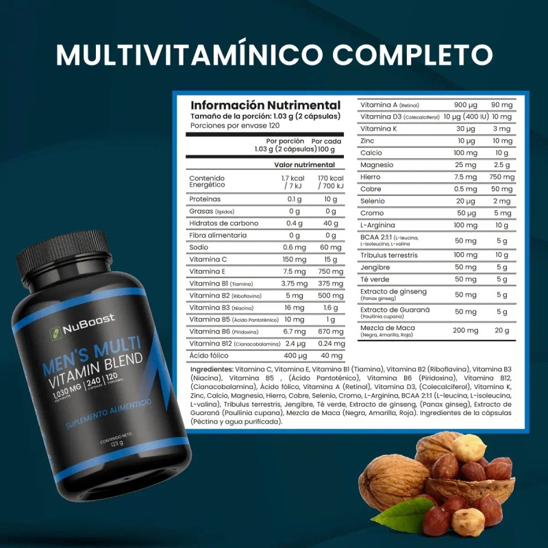 Men Multi 240 Caps Energía Digestión Hombres Nuboost Sabor