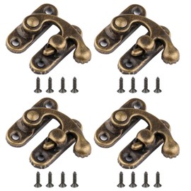 Misuyue 4pcs Antique Vintage Lock Clasp, Bronze Right Latch Hook Hasp, 32 x 28mm Mini Swing Arm Clasp Latch for DIY Suitcase Toolbox Wooden Case