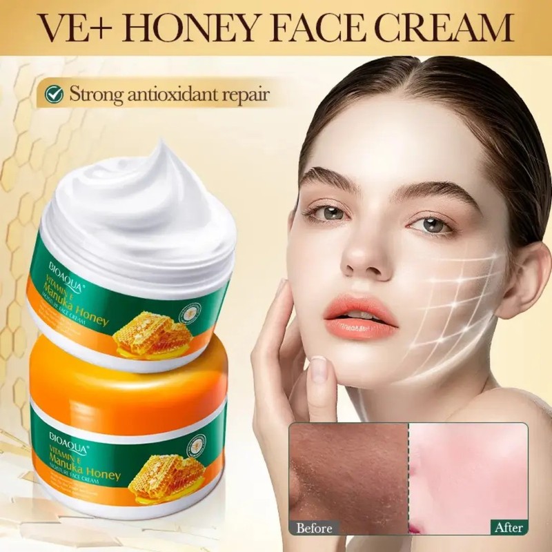 Bioaqua Crema Facial Vitamina E, Miel, Repara, Alisa, Antiox
