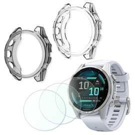 FCMEDZI Compatible for Garmin Fenix 8 Screen Protector,Case TPU Soft Frame Cover and Tempered Glass Protective Film (Pack of 3+2)(for Fenix 8 – 43 mm)