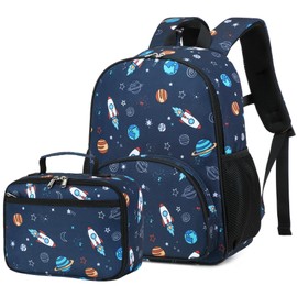 Backpack for Kids Boys Girls Preschool Kindergarten Bookbag Set with Lunch Box Toddler School Bag (Spaceship)