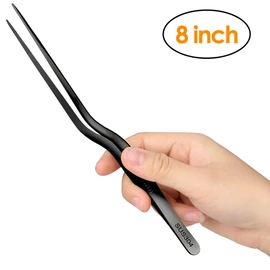Gutsdoor Kitchen Tweezers Set 8 Inch Stainless Steel Tongs Tweezers Set of 2 with Precision Serrated Tips for Cooking and Medical