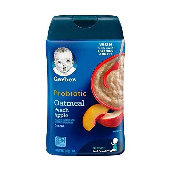 Gerber Baby Cereal Probiotic Oatmeal & Peach Apple Baby Cereal (Pack of 6)