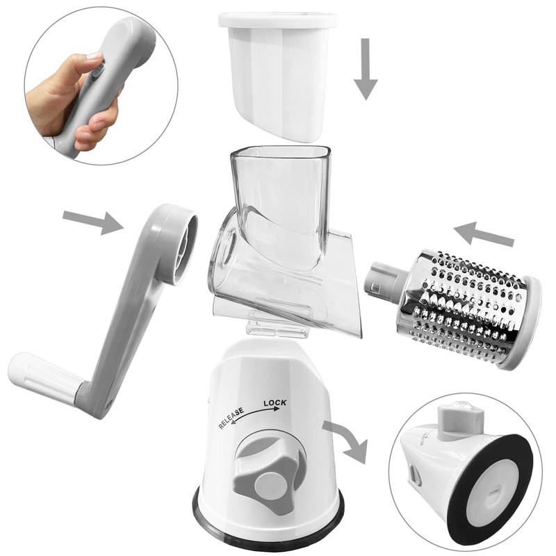 Handheld Rotary Cheese Grater Shredder- 3 Interchangeable Stainless Steel Drum