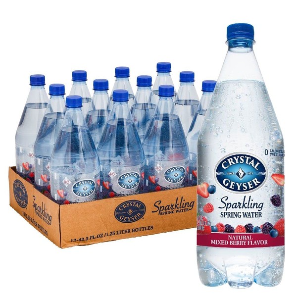 Crystal Geyser Natural Flavored Sparkling Spring Water, Mixed Berry, 12 Pack, Large 42 oz Bottles, No Artificial Ingredients or Sweeteners, Carbonated, Non GMO