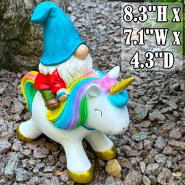 Mood Lab Garden Gnome Statue - Garden Gnome Riding Unicorn - 8.3 Inch Tall Lawn Figurine - for Outdoor or House Decor - Funny Yard & Patio Decoration