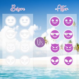 80 Pcs UV Stickers for Sunscreen, Sunscreen Stickers Reapply Reminder Know When to re-Apply Sunscreen, UV Detection Stickers Waterproof, Sunny UV Patches Reminder, SPF UV Spots for Kids (Emojis Style)