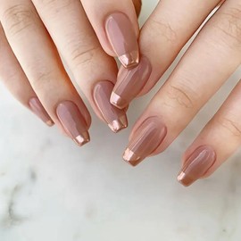 24pcs Nude Ballet Press-On Nails – Medium Length, Glossy French Tip Design – Luxurious Artificial Nail Ki