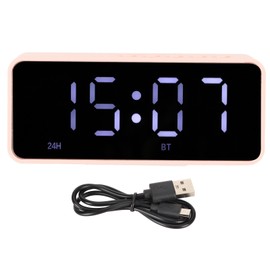 Alarm Clock Bluetooth Speaker Distortion Free USB Charging Mirror Display Portable Digital Clock Wireless Speaker Pink