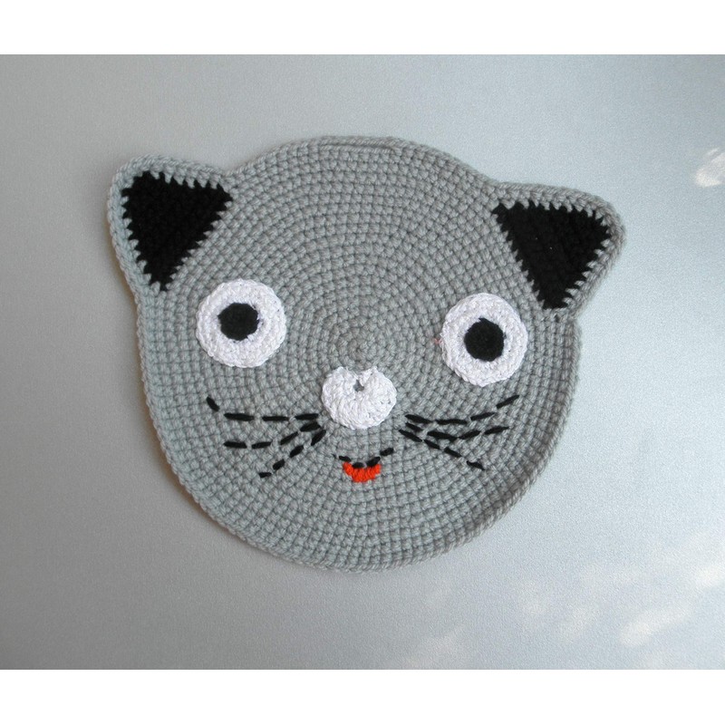 Two Cat Pot Holders Black and Grey Crocheted