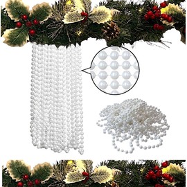 10m Christmas Bead Garland, Luxury Christmas Tree & Room Decoration, 8mm Beads, 10m Long Christmas Tree Decoration Bead Chain. (White Pearl)