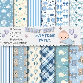 8 x 8" Baby Boy Scrapbook Paper: Colorful Sweet Decorative Sheets for DIY Crafts, Journaling, Albums, Invitations, Gift-wrapping: Premium Color Interior, Single-sided, 12 Designs, 24 Sheets