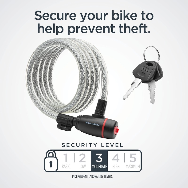 Schwinn Bike Cable Lock with Keys, 6 ft x 12