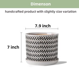 Chubacoo 8 Inch Plant Pots: Ceramic Planter Pot with Drainage Hole & Saucer - Planters for Indoor/Outdoor Plants - Flower Pot with Bonded Tray for Home/Office - Wave Stripe Debossed