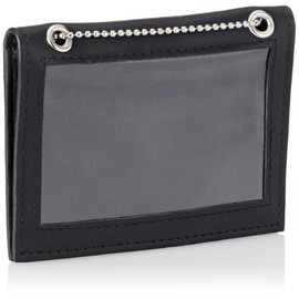 HIIERO ID Card Holder Oval Window Leather with Metal Chain / Embossing Onsesize