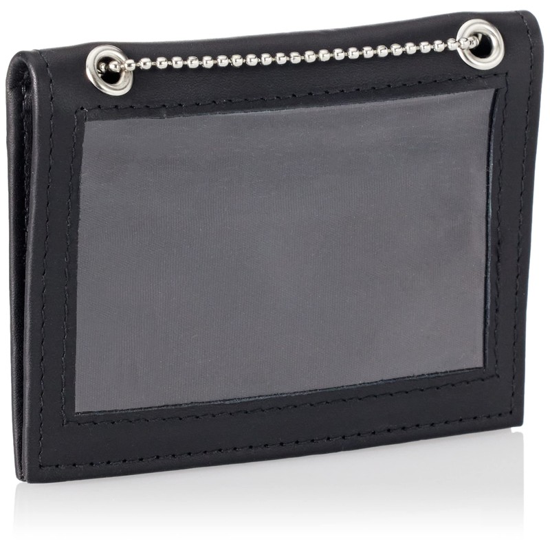 HIIERO ID Card Holder Oval Window Leather with Metal Chain
