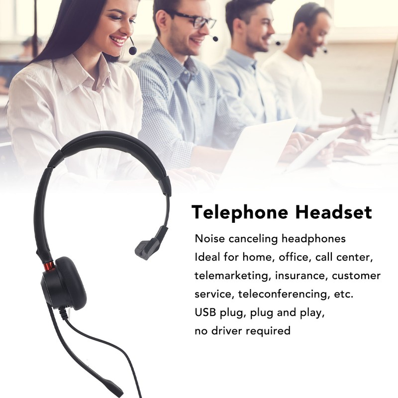 Telephone Headset Noise Canceling Single Ear Comfortable USB C to