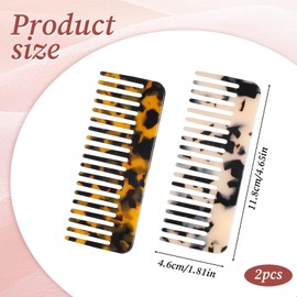 SHENLIU 2-Pack Large Detangling Comb, Mini Cellulose Wide Tooth Combs, Small Leopard Purse Combs, Handleless Pocket Size For Thick Curly Wavy Hair Acetate Long Hair Detangling Comb Wet and Dry