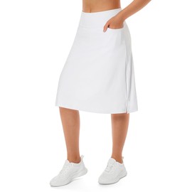 Falda de longitud media para mujer, con 3 bolsillos, falda modesta para mujer, falda de 24 pulgadas, hasta la rodilla, Blanco (All White), M