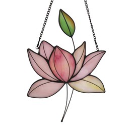 WeDcpcin Stained Glass lotus flower Window Hanging Sun Catcher Holiday Decoration Window Panels Birthday gifts for mom,Woman and Friends (Pink)