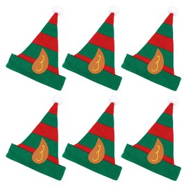 HENBRANDT 6 x Adult Christmas Elf Hat with Pointy Ears One Size Striped Green and Red Felt Elf Hat Xmas Party Novelty Hat Fancy Dress Costume Accessory for Men and Women