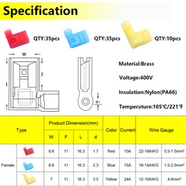 smseace 80Pcs 3-Values Right Angle Spade Connector 22-18/16-14/12-10AWG Nylon Quick Disconnect Flag Terminal Connector Red/Yellow/Blue 90 Degree Wire Terminal Connector in Disconnect Terminal