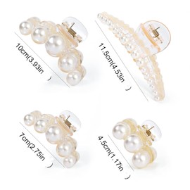 Triko 4 Pinzas para el Cabello Grandes con Perlas, Pinzas de Resina, Accesorios para Cabello Mujer, Pinzas para Peinados en Cabello Grueso y Delgado, Perfectas para Fiestas