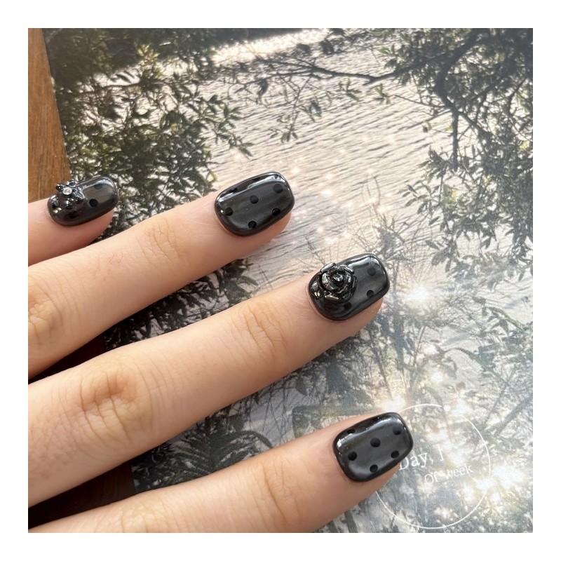See-through dot handmade nail tips - short nose pin /