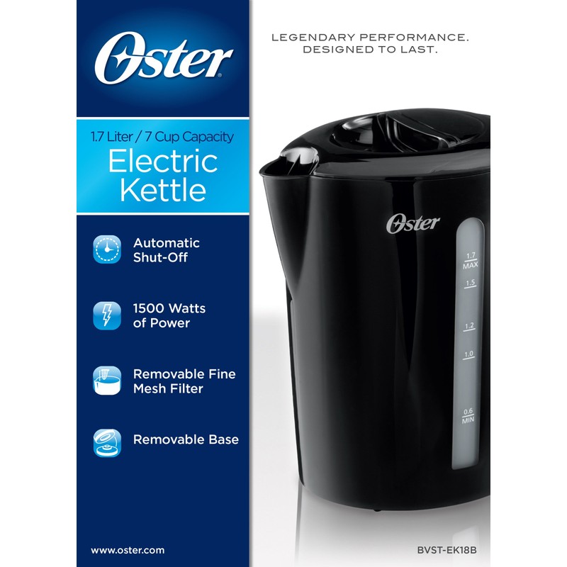 Oster BVST-EK18B Electric Kettle, 1.7-Liter, Black