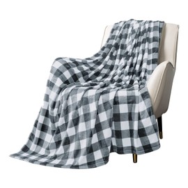 MACEVIA Flannel Fleece Throw Blanket for Couch Buffalo Plaid Blanket Fuzzy Cozy Comfy Super Soft Fluffy Plush Blanket for Bed Sofa 260GSM (Gray White Checker,50x60inches)