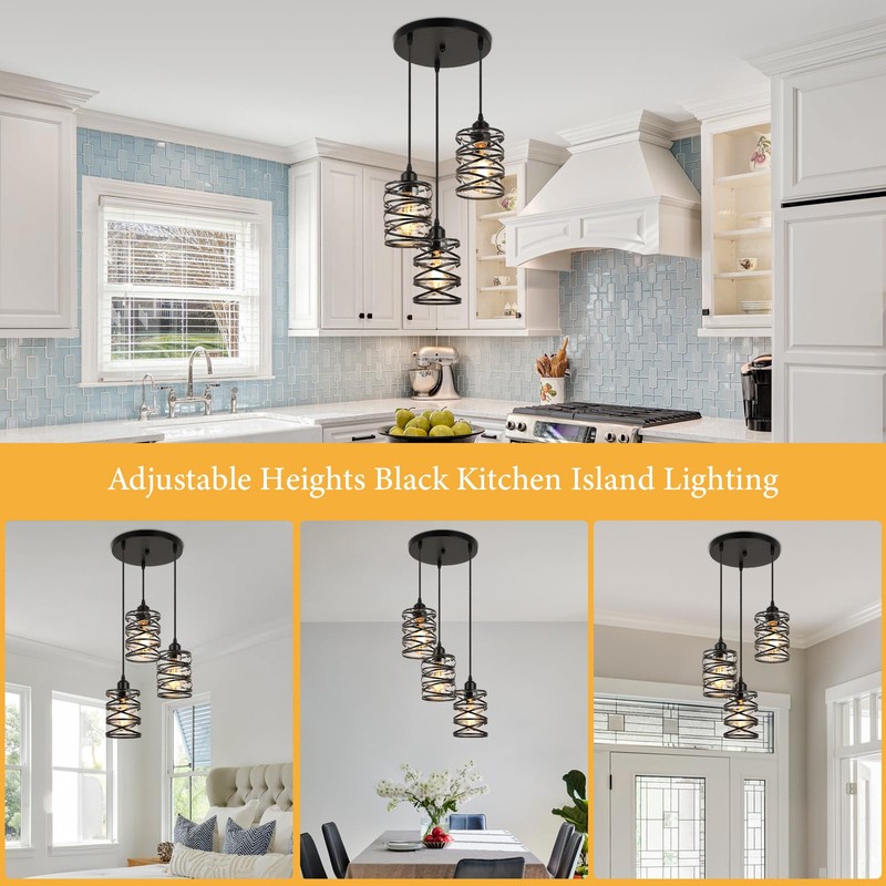 foucasal Pendant Lights Kitchen Island Black Pendant Light Fixtures 3-Light