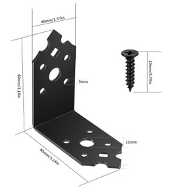Pack of 6 Angle Connectors, Metal Brackets, Black, 90 Degree Corner Angle Connectors, Vintage Heavy Duty Angle Brackets, Corner Brackets, Fittings for Wood, Furniture, Mounting Brackets, 80 x 80 x 40