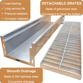 DuuMuut 304 Stainless Steel Channel Drain with Galvanized Steel Grate 39.4x9x6 in, B Class Channel Drain Kit for 3” Pipe, Heavy Duty Durable Trench Drain System for Outdoor, Driveway, Garage, Yard