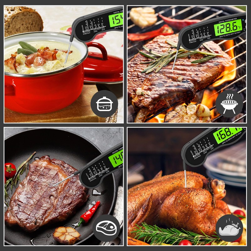 Instant Read Meat Thermometer Digital - Waterproof Food Thermometer with
