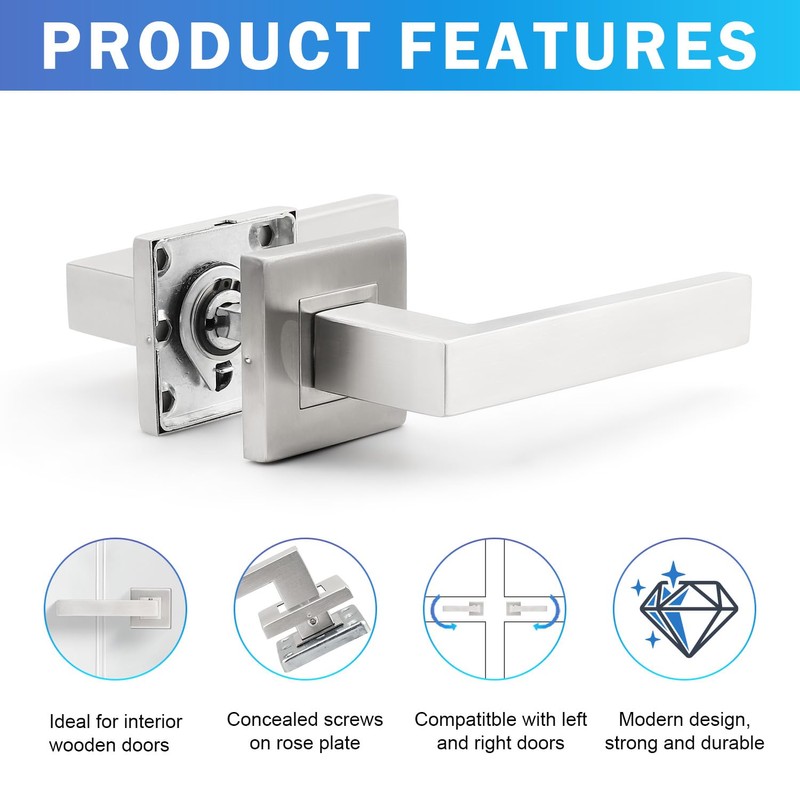 Probrico Passage Door Handles Satin Nickel Handles Lever On Square