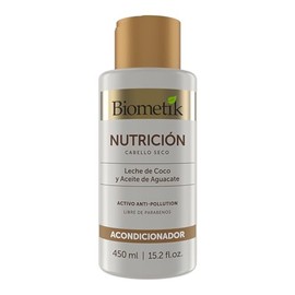 Biometik Nutrición, Acondicionador para Cabello Seco y Opaco, Mayor Elasticidad y Brillo Intenso, con Leche de Coco y Aceite de Aguacate, 450 ml