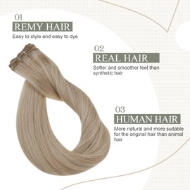 fshine Human Hair Weft Extensions 100g 20inch Extensions Color 18 Ash Blonde Highlight with 613 Bleach Blonde Hair Sew in Real Hair Extensions Straight Hair Bundles Remy Hair Double Weft Extensions
