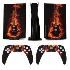 Buyidec Guitar in Fire for Model 5 Skin Accessories Cover Skins Anime Vinyl Cover Sticker Full Set for Model5 Disc Edition