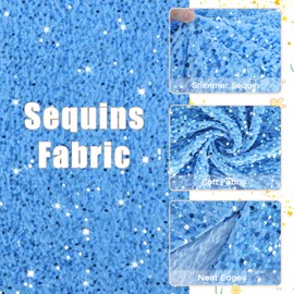 PATYDEST Sequin Fabric by The Yard Light Blue Mermaid Glitter Fabric 2 Yard Velvet Sequin Fabric for Sewing Cloths Payette Sequin Fabric Flip up Velvet Material Fabric for DIY Wedding Dress Craftwork