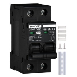 DIHOOL DC Circuit Breaker 20 Amp Solar Disconnect Switch 2P 1000V for PV, UPS, RV Battery,DIN Rail Mount