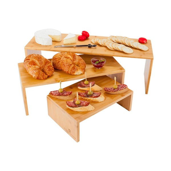 Restaurantware 8 In x 24 In x 8 In Shelf Riser, 1 Rectangle Wood Display Riser - 3 Tier, For Retail & Merch&ise, Natural Bamboo Display Shelf St&, Display Treats, Jewelry, Figurines, Or Collectables
