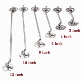 ExcInter Door Hold Open Sliver 8 inch Stainless Steel Cabin Hook Heavy Duty and Eye Latch Lock Shed Gate Door Chrome Cabin Hook