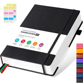 FOCUS DAY Notebook A5 Lined Diary Leather Hardcover 320 Pages Thick Journal Notepad for Adults Work, Writing, Notes, Learning, Travel, 14 x 21 cm, Black