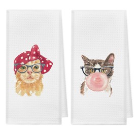 kunlisa Cat Kitchen Towel,Cat Towel,Cat Dish Towel,Cat Gifts for Women,Cat Gifts,Kitchen Towels Decorative Set,Cute Kitchen Towels,Funny Cat Gifts(Set of 2)（Bubble）