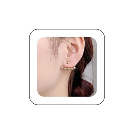 Inilbran Vintage Stud Earrings Gold Ball Double Sided Stud Earrings Minimalism Earrings Front and Back Earrings Jewellery for Women and Girls, Alloy Steel